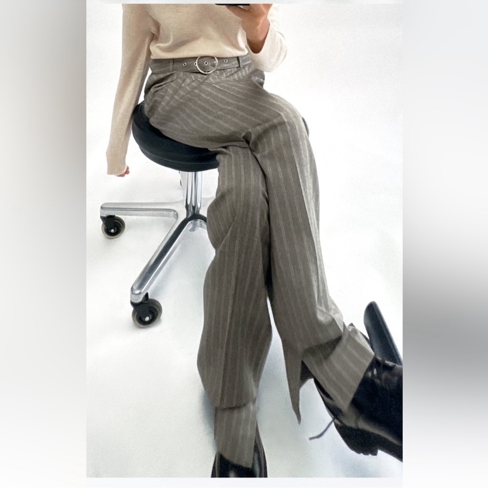 STRAIGHT LEG HERRINGBONE PANTS - Picture 1 of 7